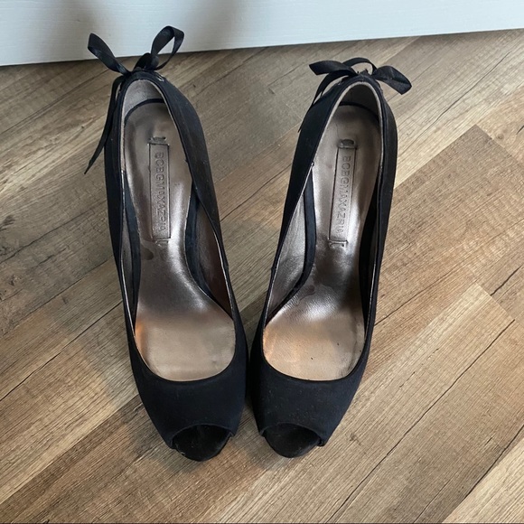 BCBG Black peeptoe heels, ribbon lace-up detail - Picture 2 of 4